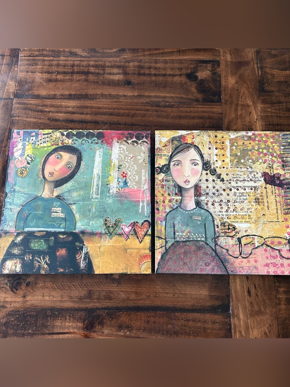 Set Of 2 Kelly Rae Roberts-“GRACE” & WHOLE HEARTED Wall Art 12" x 12"- Pre Owned